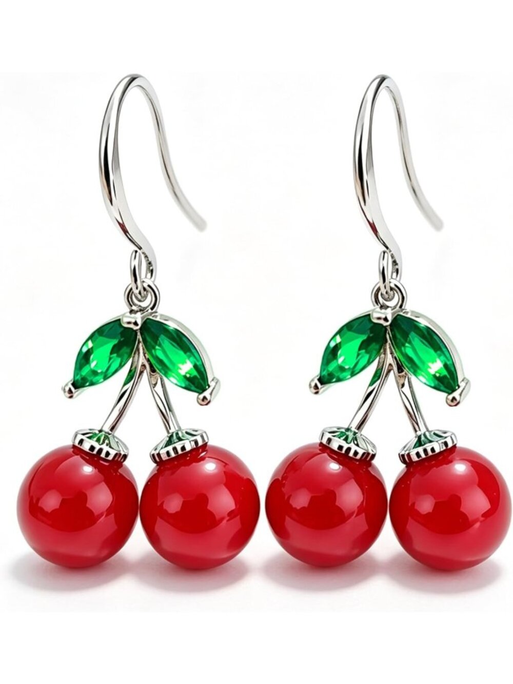 Elegant Red Cherry Pendant Necklace & Dangle Earrings Set - Imitation Pearl, 18k